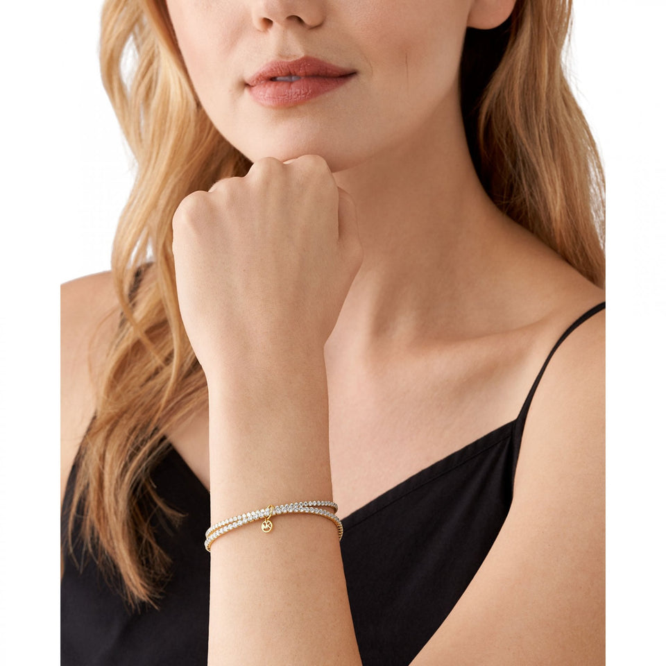 Michael Kors Ladies Premium Gold Tone Stone Set Double Tennis Bracelet