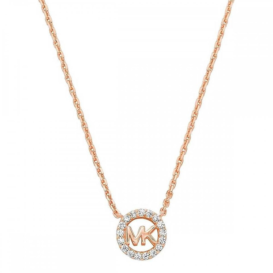 Michael Kors Ladies Premium Rose Gold Plated Stone Set MK Necklace