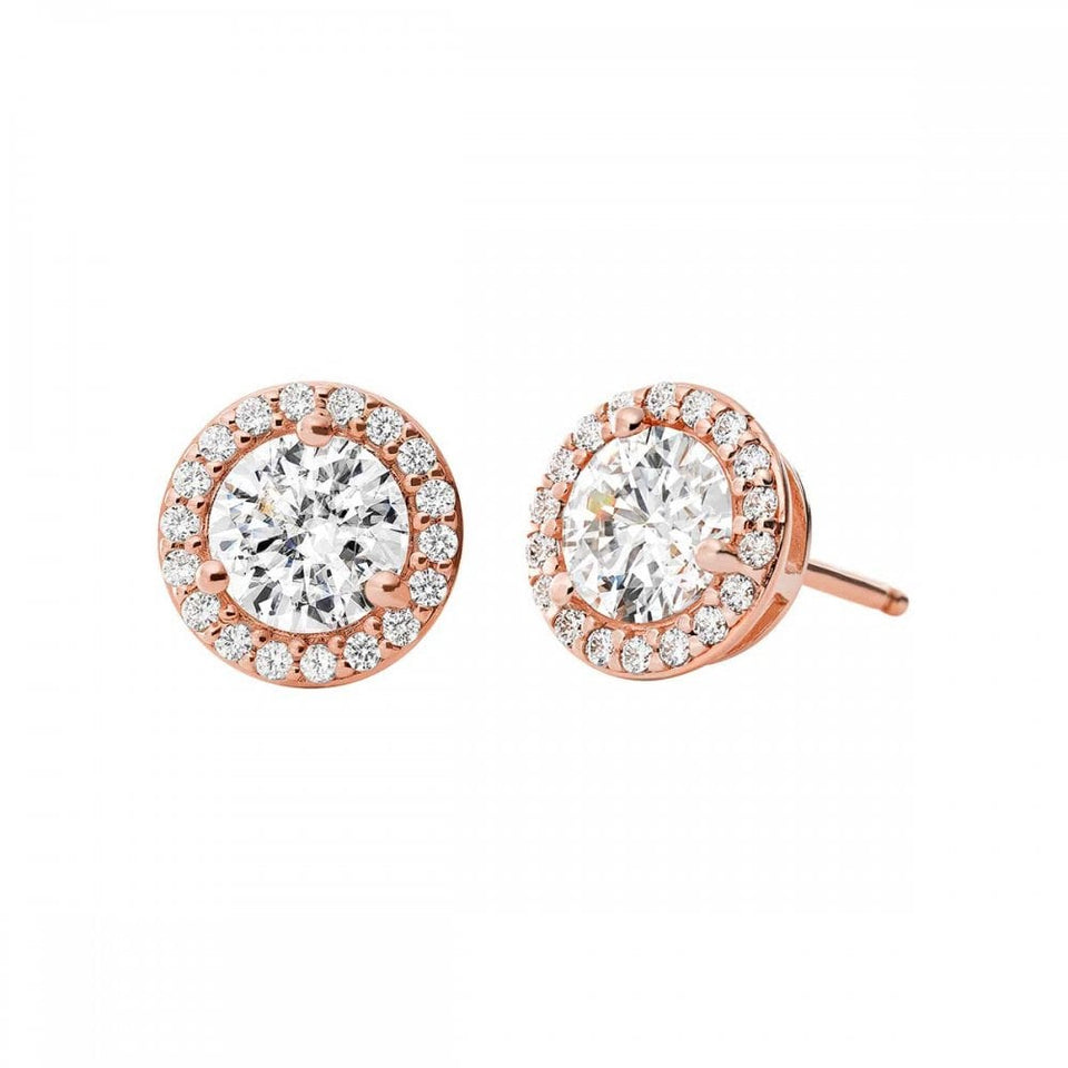 Michael Kors Ladies Premium Rose Plated Stone Set Halo Stud Earrings