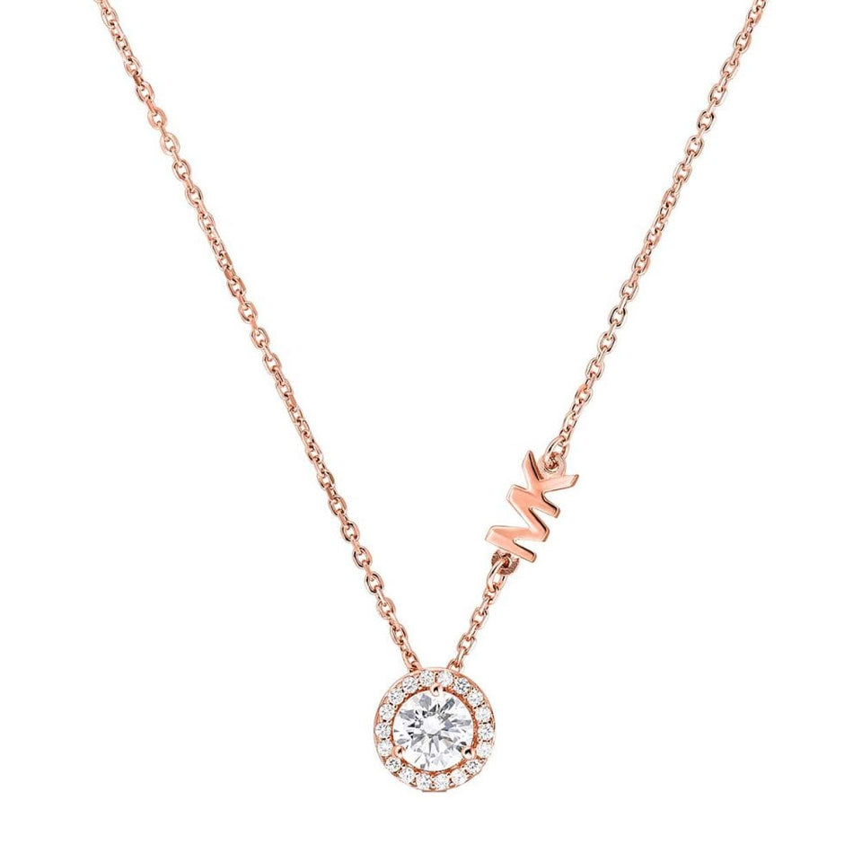 Michael Kors Ladies Premium Rose Plated Stone Set Round Necklace
