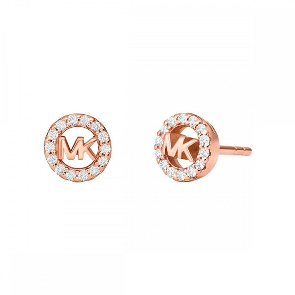 Michael Kors Ladies Premium Round Stone Set Rose Gold MK Stud Earrings