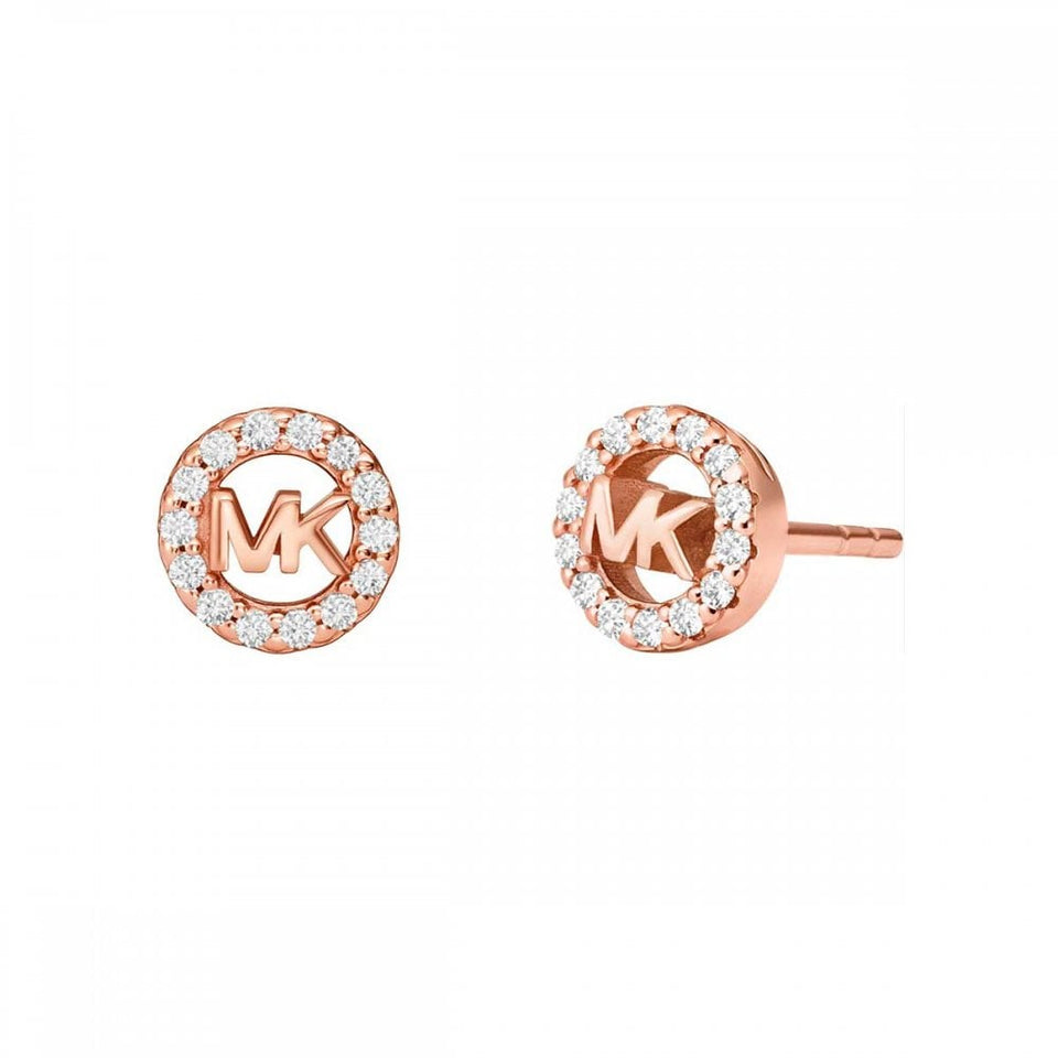 Michael Kors Ladies Premium Round Stone Set Rose Gold MK Stud Earrings