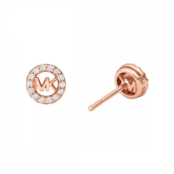 Michael Kors Ladies Premium Round Stone Set Rose Gold MK Stud Earrings