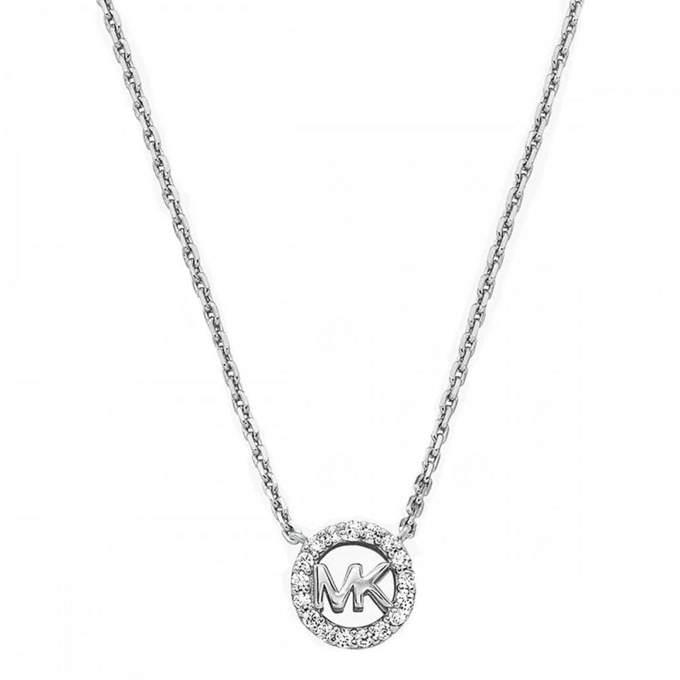 Michael Kors Ladies Premium Sterling Silver Stone Set MK Necklace