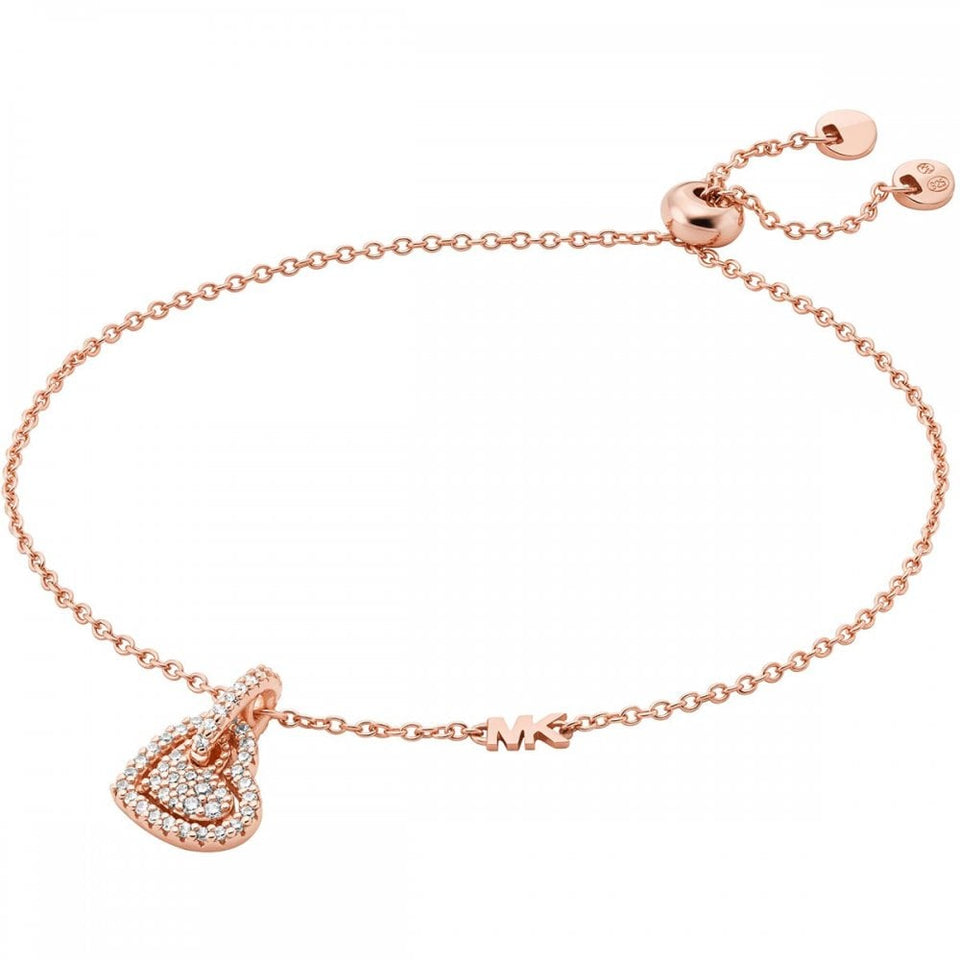 Michael Kors Ladies Premium Stone Set Rose Gold Drop Heart Slider Bracelet