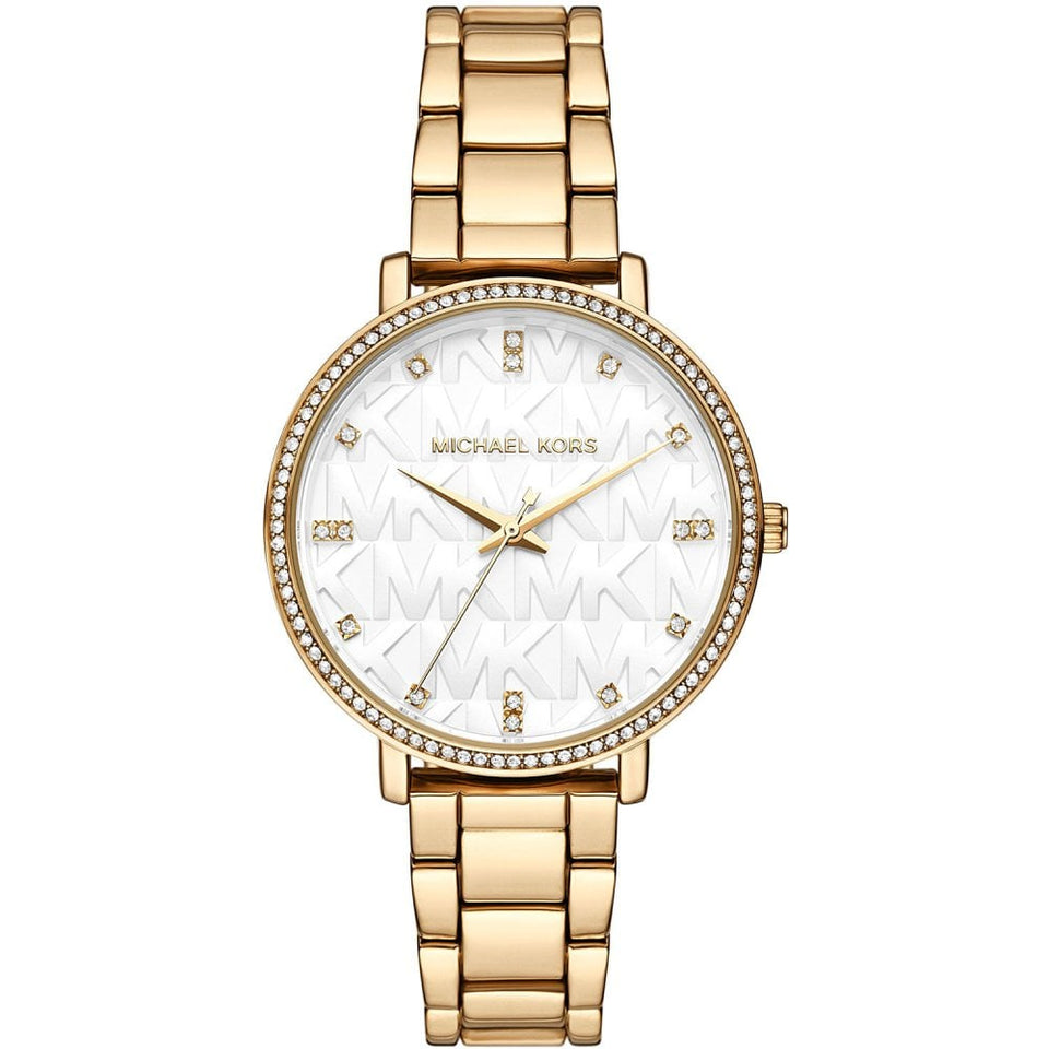 Michael Kors Ladies Pyper 38mm Gold Plated Stone Set Watch
