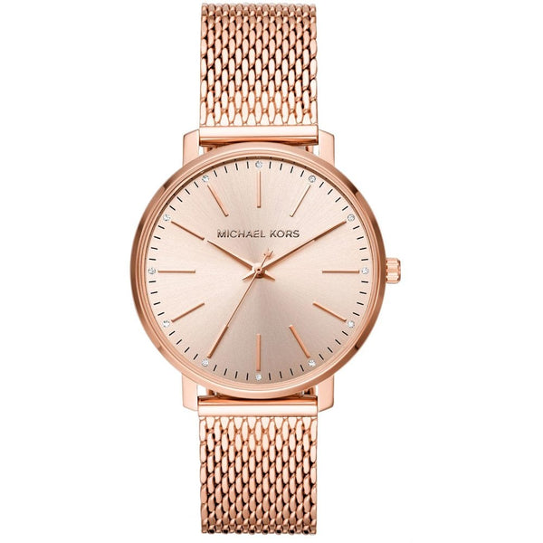 Michael Kors Ladies Pyper 38mm Rose Gold Plated Mesh Watch