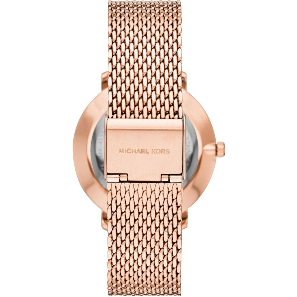 Michael Kors Ladies Pyper 38mm Rose Gold Plated Mesh Watch