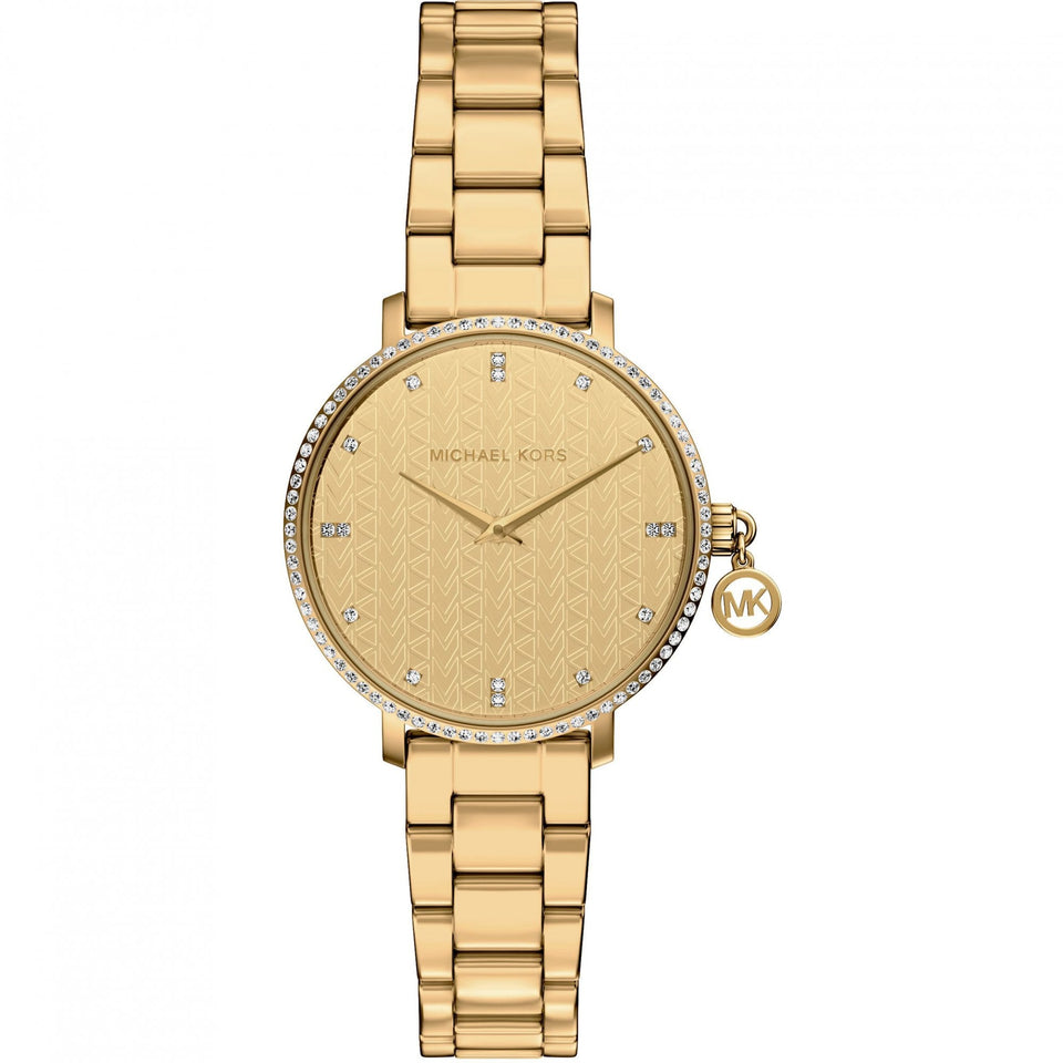 Michael Kors Ladies Pyper Stone Set 32mm Gold Toned Bracelet Watch