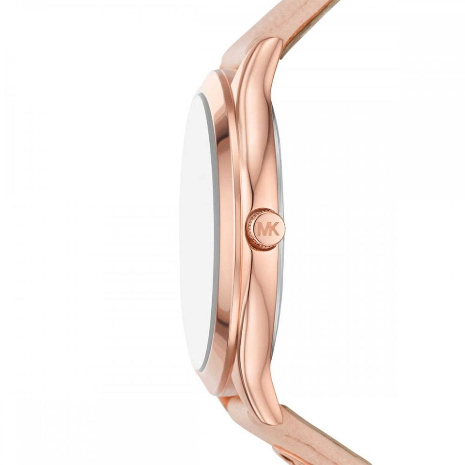 Michael Kors Ladies Slim Runway 38mm Rose Gold Leather Strap Watch