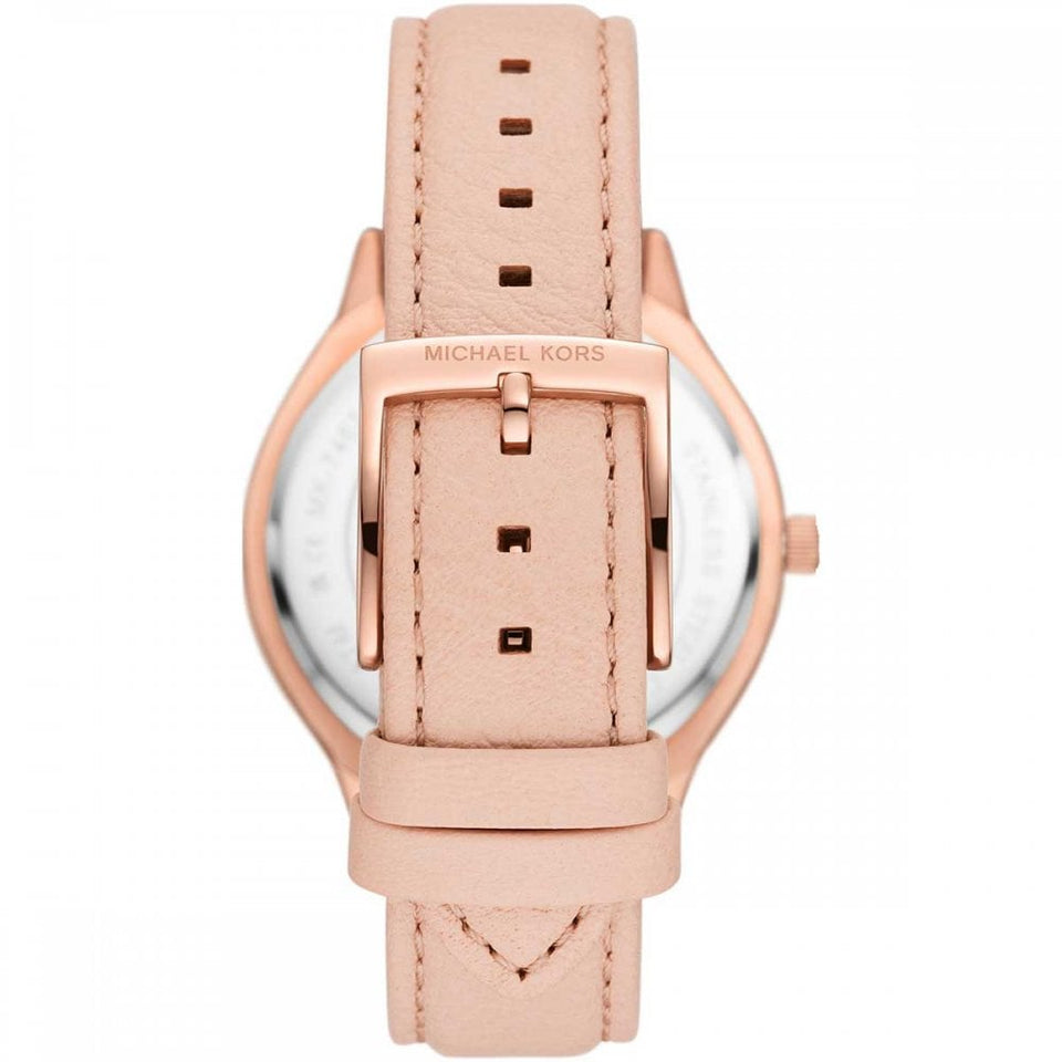 Michael Kors Ladies Slim Runway 38mm Rose Gold Leather Strap Watch