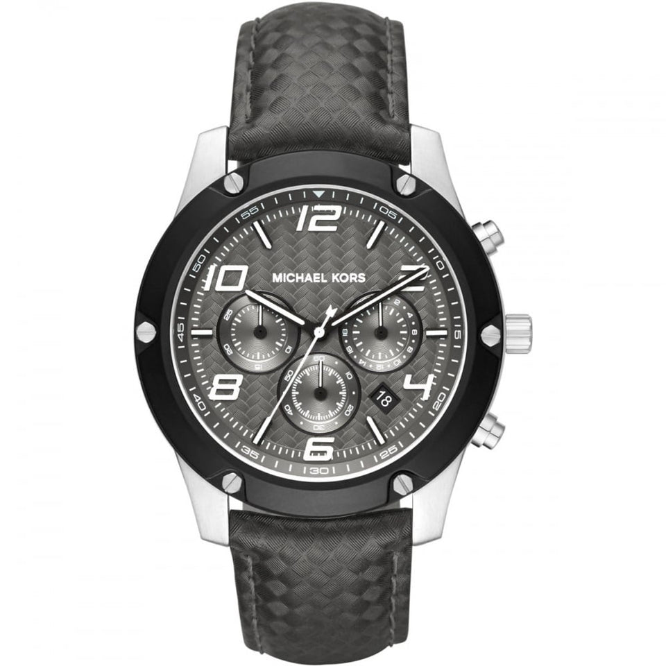 Michael Kors Men's Caine 45mm Black Dial Leather Chronograph Watch