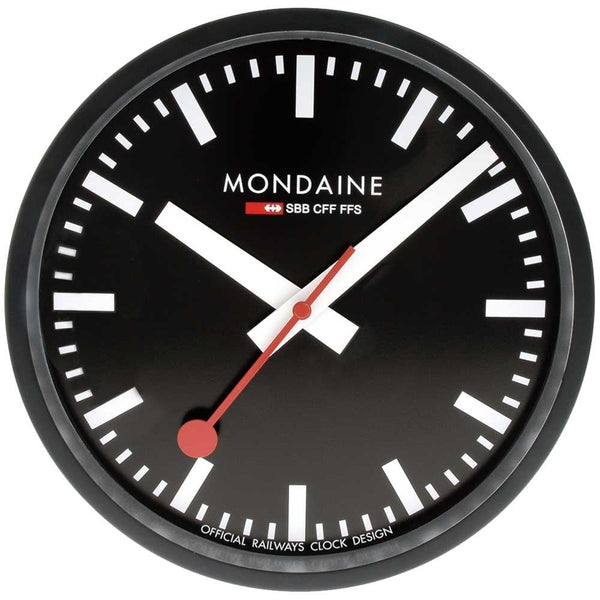 Mondaine Aluminium Black Wall Clock, 25cm