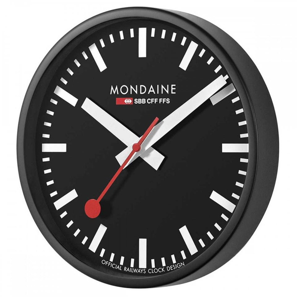 Mondaine Aluminium Black Wall Clock, 25cm