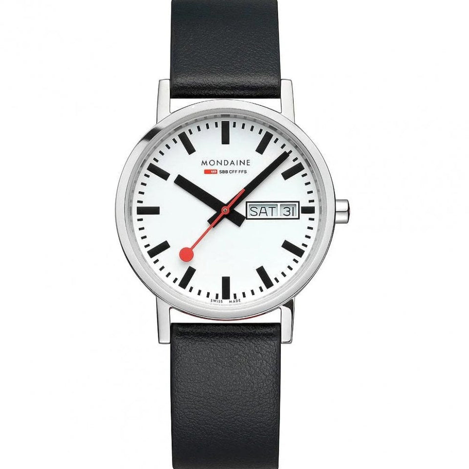 Mondaine Classic 36mm Day Date Vegan Grape Leather Strap Watch
