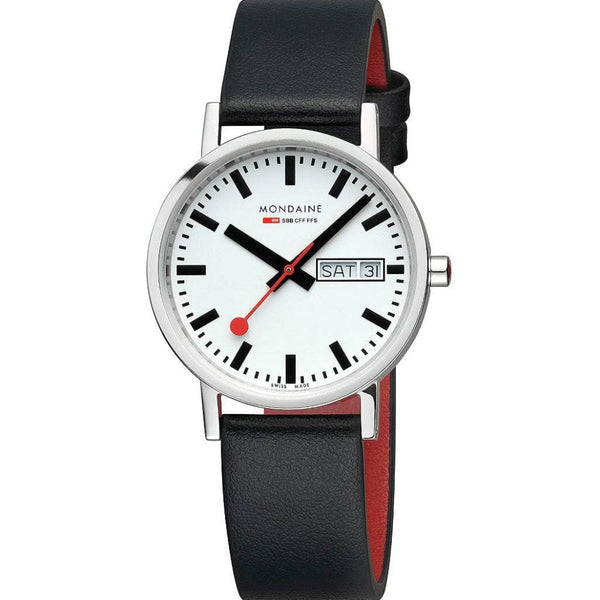 Mondaine Classic 36mm Day Date Vegan Grape Leather Strap Watch