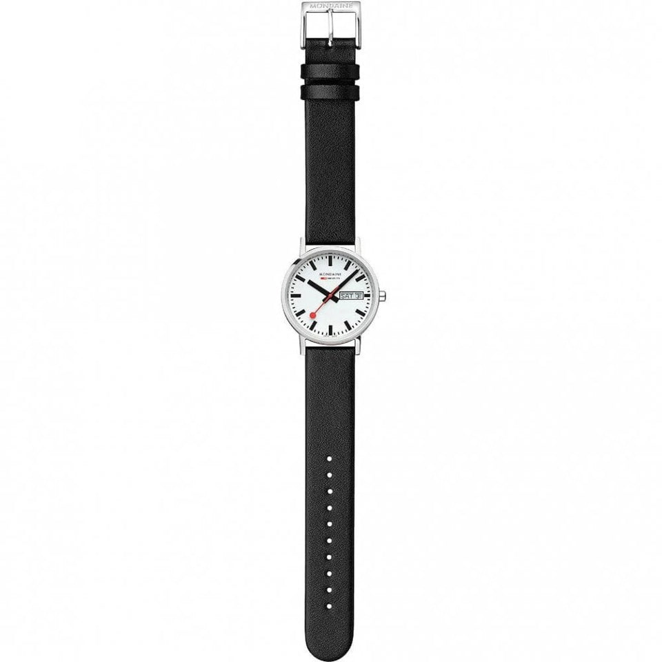 Mondaine Classic 36mm Day Date Vegan Grape Leather Strap Watch