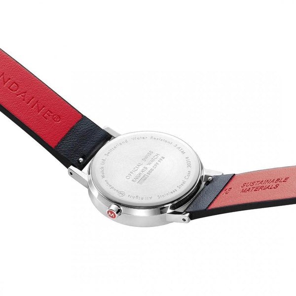 Mondaine Classic 36mm Day Date Vegan Grape Leather Strap Watch
