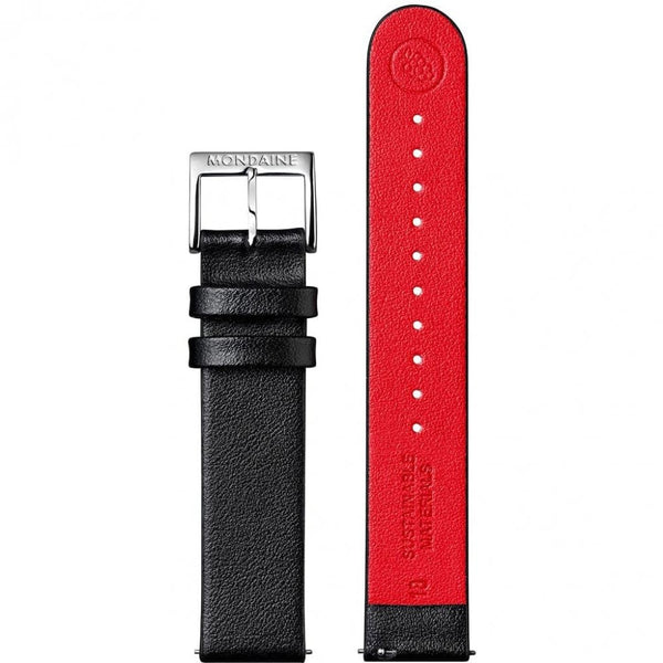 Mondaine Classic Polished 36mm Black Vegan Grape Leather Strap Watch