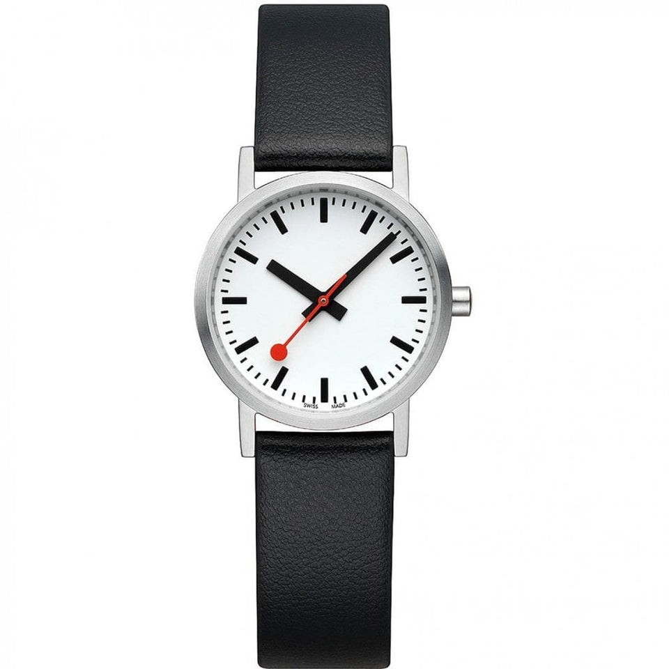 Mondaine Classic Pure 30mm Black Vegan Leather Watch