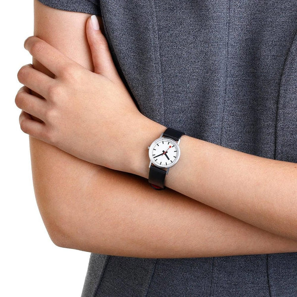 Mondaine Classic Pure 30mm Black Vegan Leather Watch