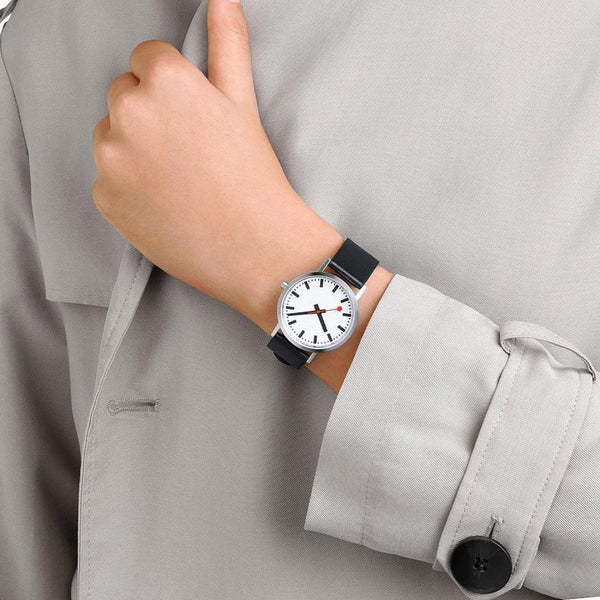 Mondaine Classic Pure 36mm Vegan Leather Strap Watch