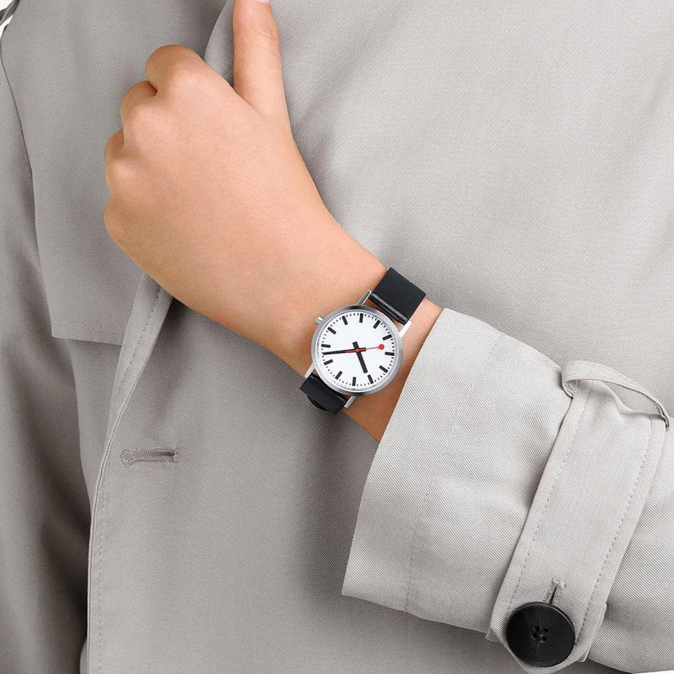 Mondaine Classic Pure 36mm Vegan Leather Strap Watch