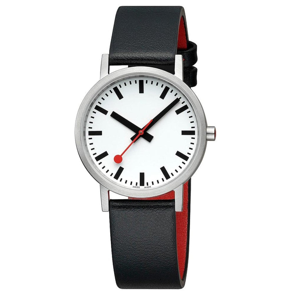Mondaine Classic Pure 36mm Vegan Leather Strap Watch