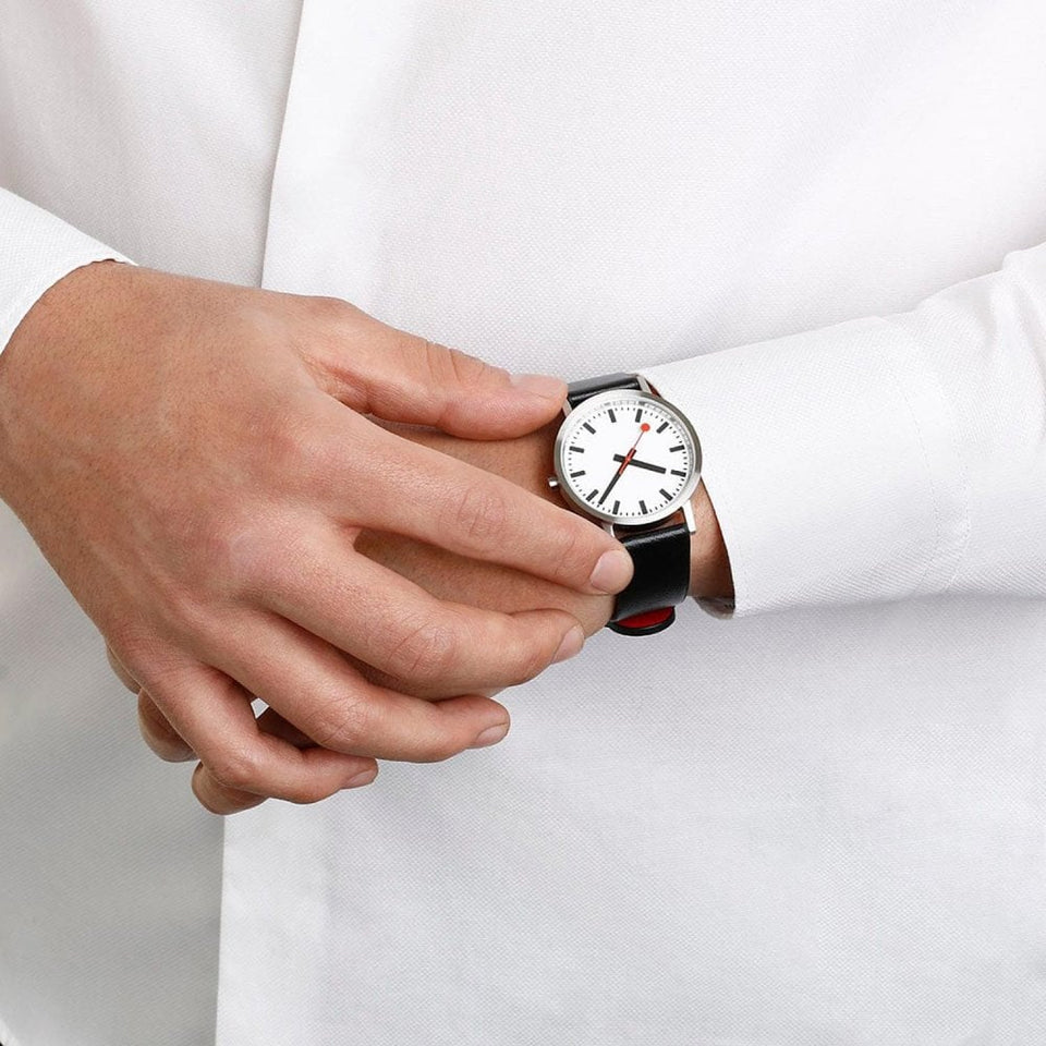 Mondaine Classic Pure 36mm Vegan Leather Strap Watch