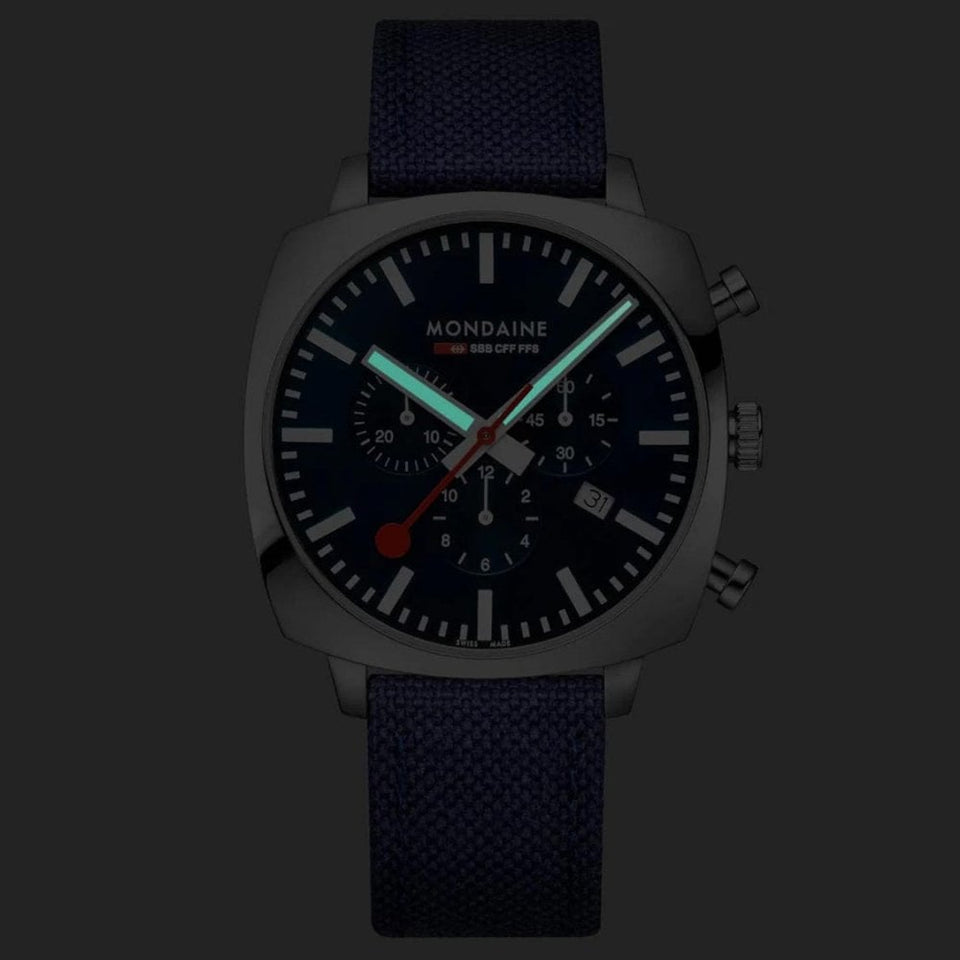 Mondaine Cushion 41mm Blue Dial Grand Square Watch