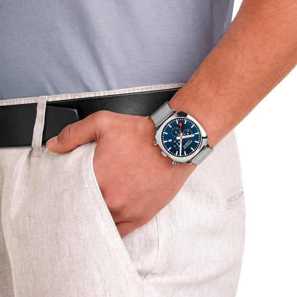 Mondaine Cushion 41mm Blue Dial Grand Square Watch