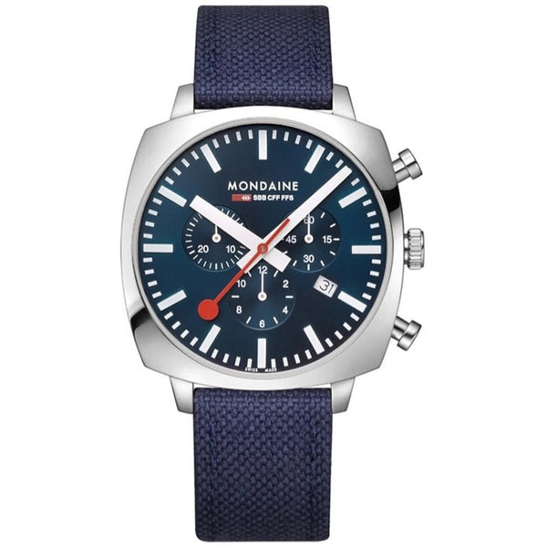Mondaine Cushion 41mm Blue Dial Grand Square Watch