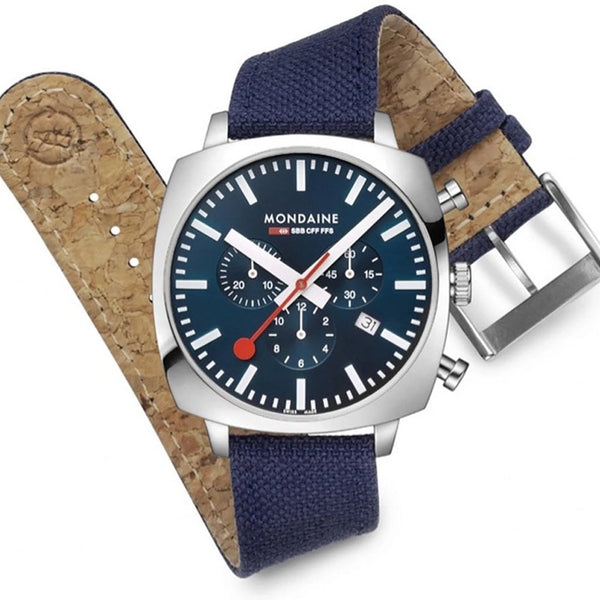 Mondaine Cushion 41mm Blue Dial Grand Square Watch