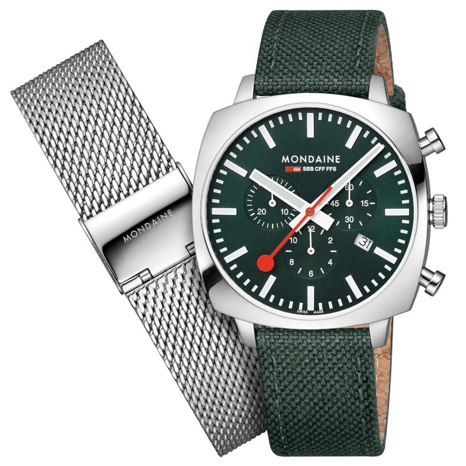 Mondaine Cushion 41mm Green Dial Grand Square Watch