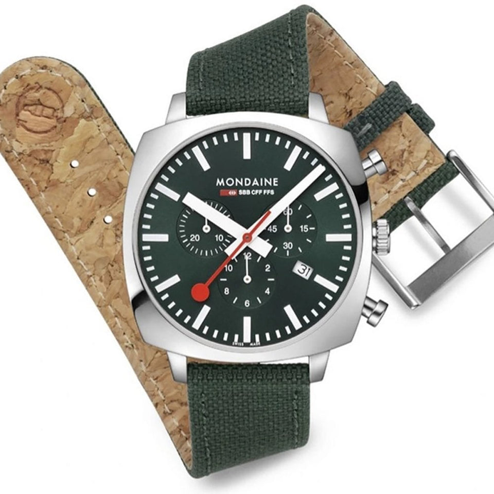 Mondaine Cushion 41mm Green Dial Grand Square Watch