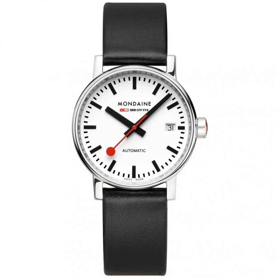 Mondaine EVO2 Black Vegan Leather 35mm Automatic Watch