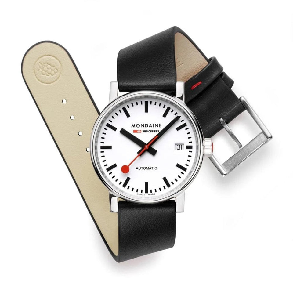 Mondaine EVO2 Black Vegan Leather 35mm Automatic Watch