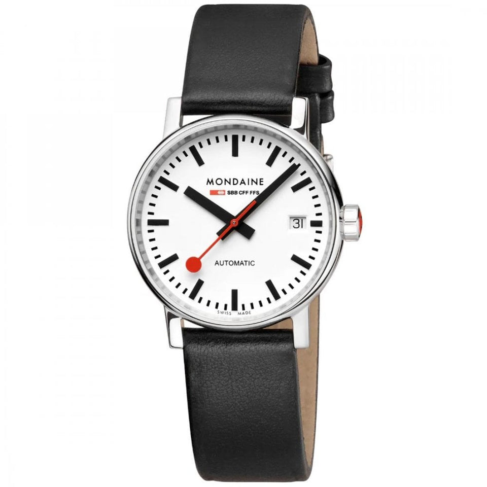 Mondaine EVO2 Black Vegan Leather 35mm Automatic Watch