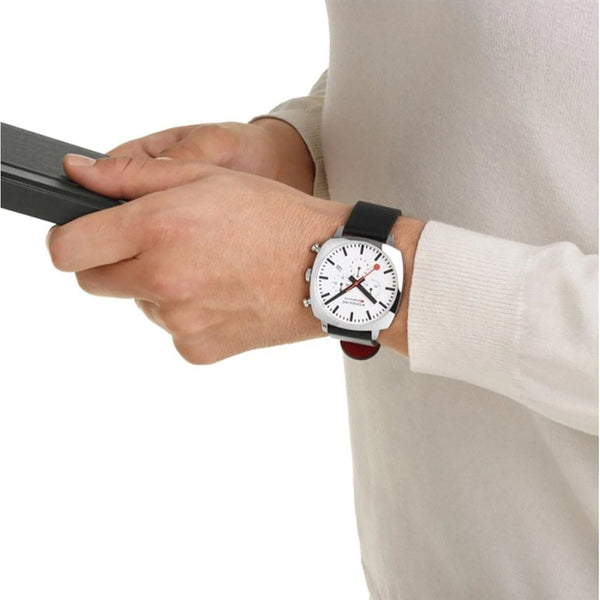Mondaine Grand Cushion Square 41mm Chronograph Vegan Grape Leather Watch