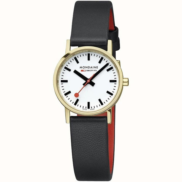 Mondaine Ladies Classic 30mm Black Vegan Grape Leather Watch