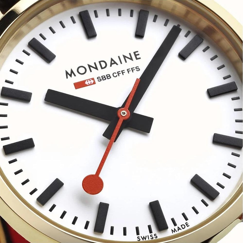 Mondaine Ladies Classic 30mm Black Vegan Grape Leather Watch