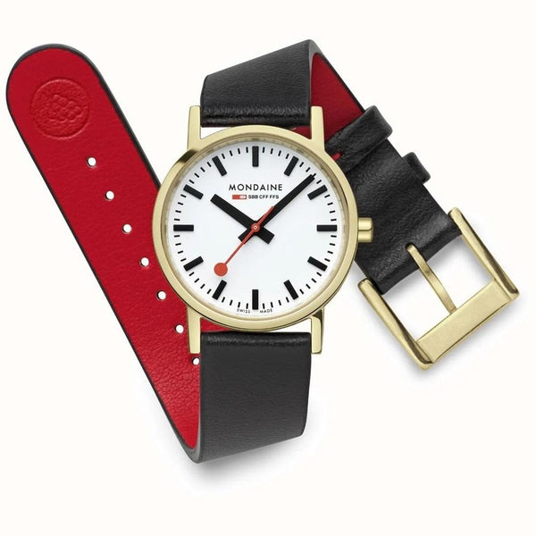 Mondaine Ladies Classic 30mm Black Vegan Grape Leather Watch