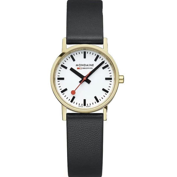 Mondaine Ladies Classic 30mm Black Vegan Grape Leather Watch