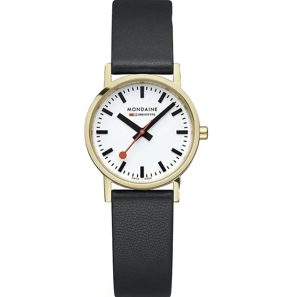 Mondaine Ladies Classic 30mm Black Vegan Grape Leather Watch