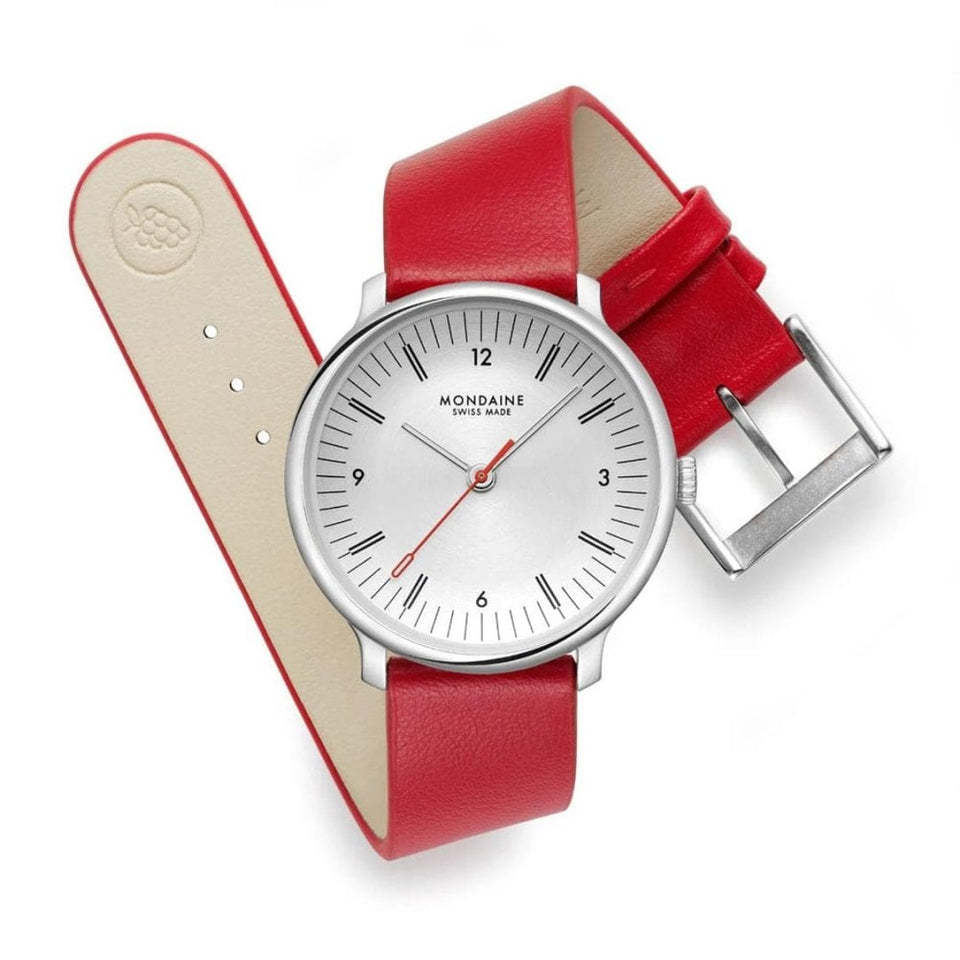 Mondaine Ladies Doppio 33mm Red Vegan Grape Leather Watch