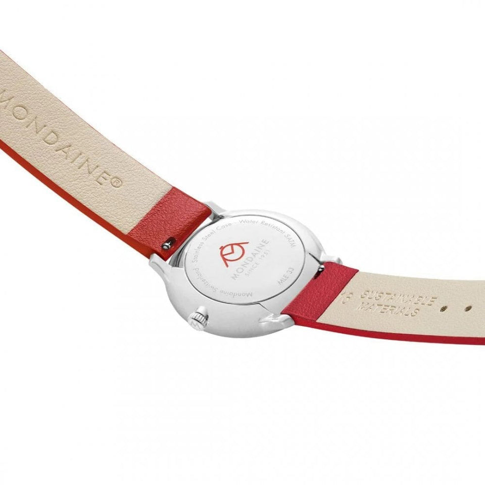 Mondaine Ladies Doppio 33mm Red Vegan Grape Leather Watch