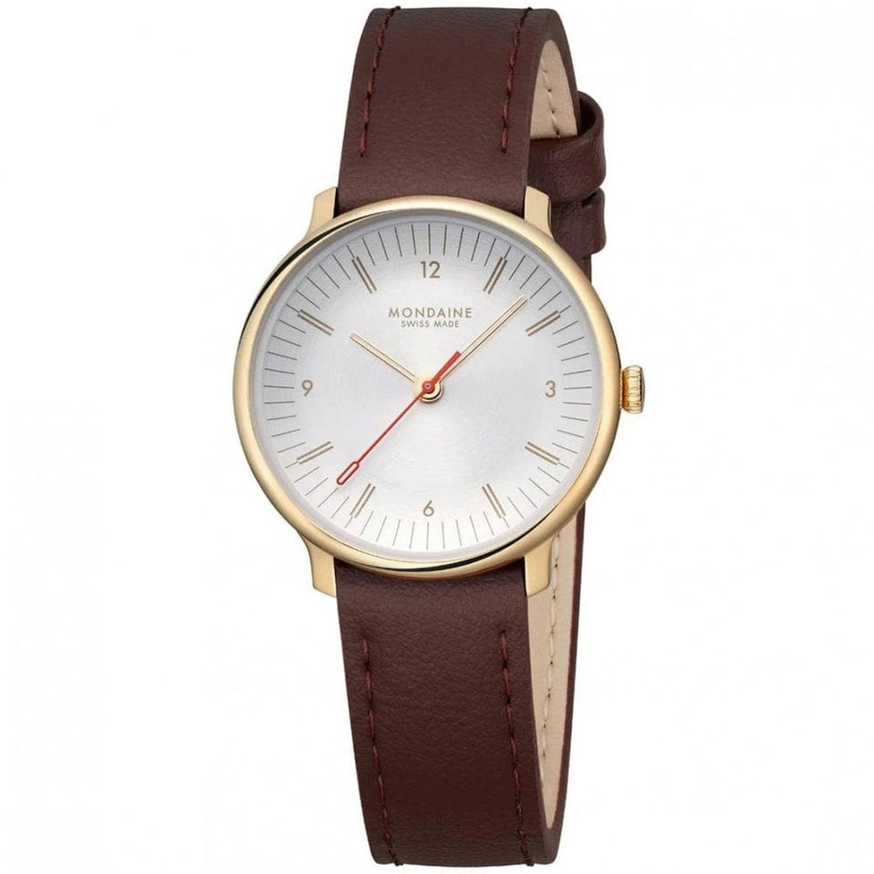 Mondaine Ladies Doppio IP Gold Polished Brown Vegan Leather Watch