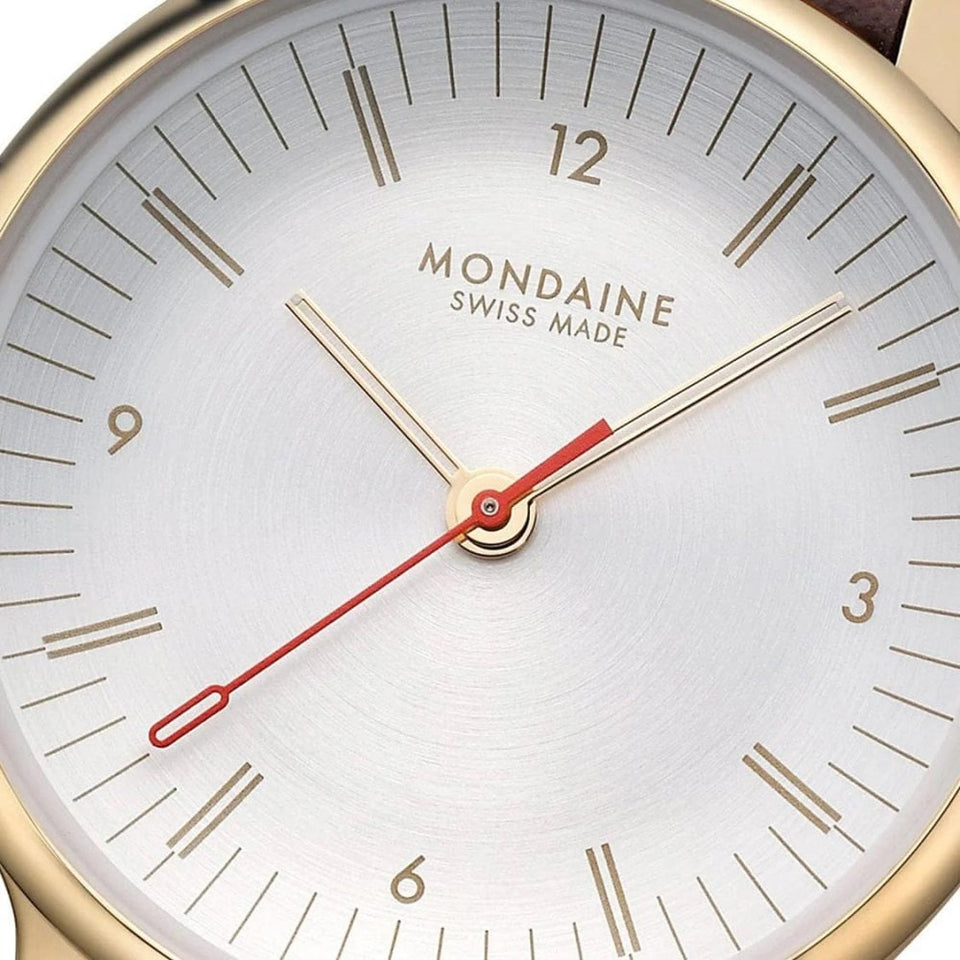 Mondaine Ladies Doppio IP Gold Polished Brown Vegan Leather Watch