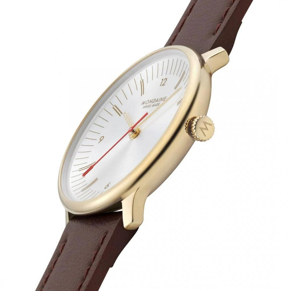 Mondaine Ladies Doppio IP Gold Polished Brown Vegan Leather Watch