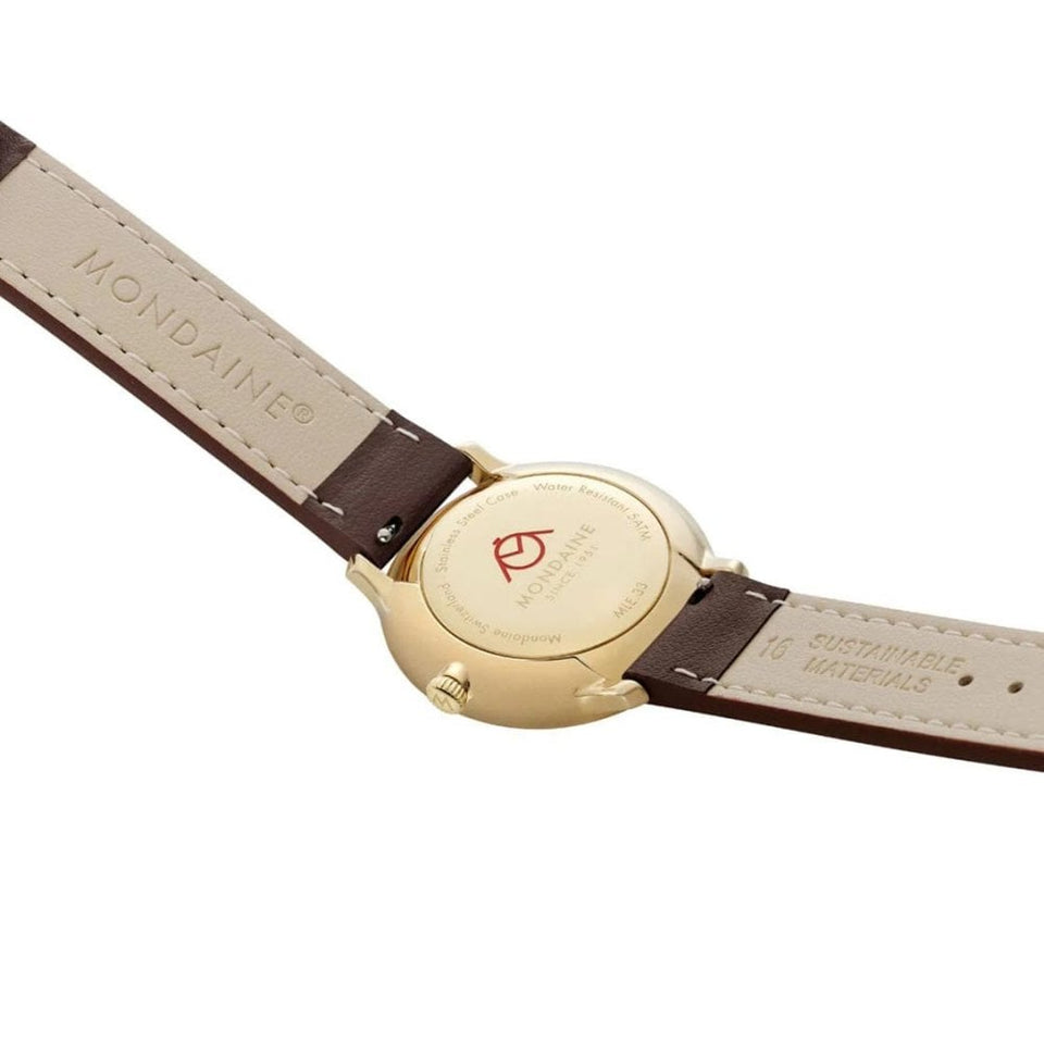Mondaine Ladies Doppio IP Gold Polished Brown Vegan Leather Watch